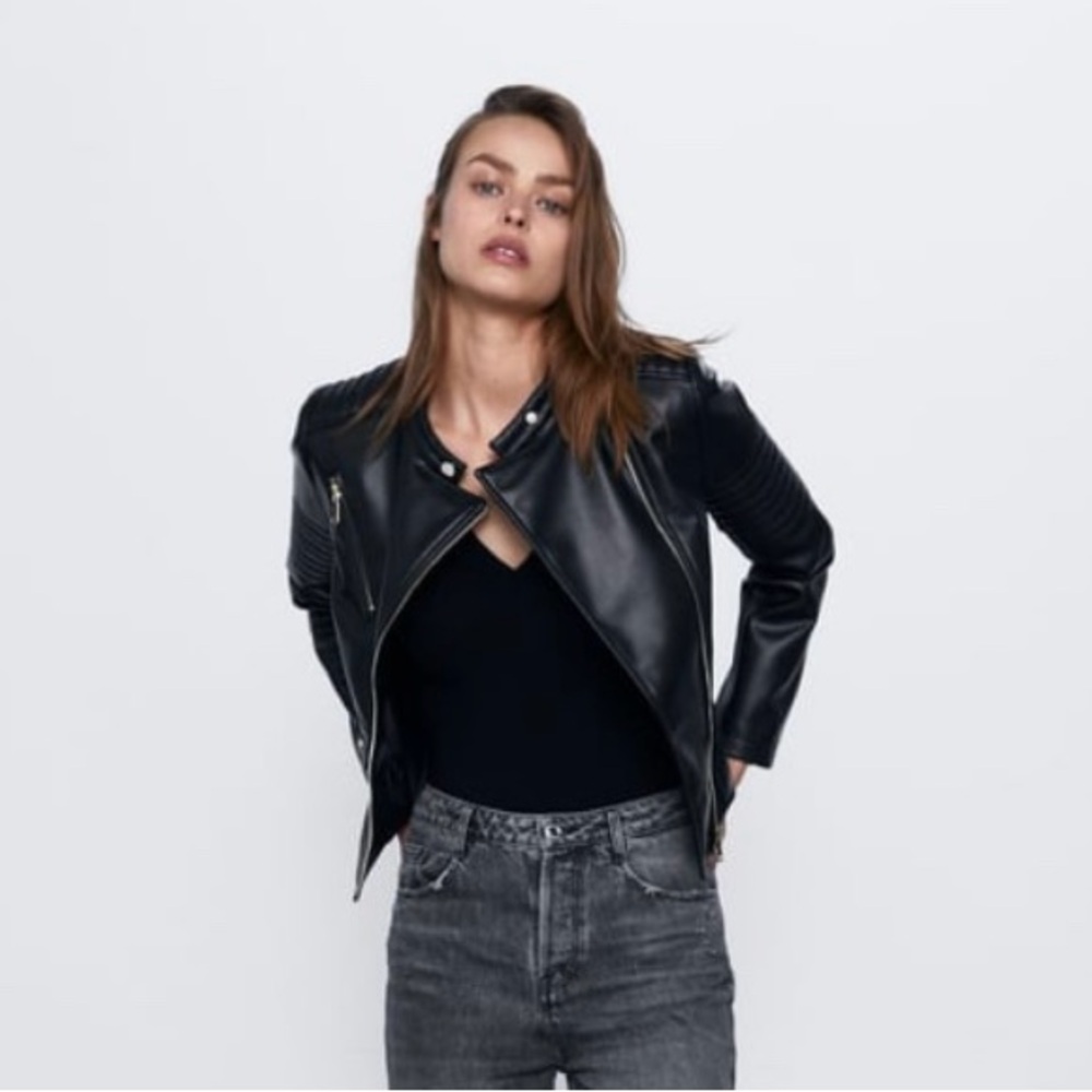 Zara Black Leather Biker Jacket
